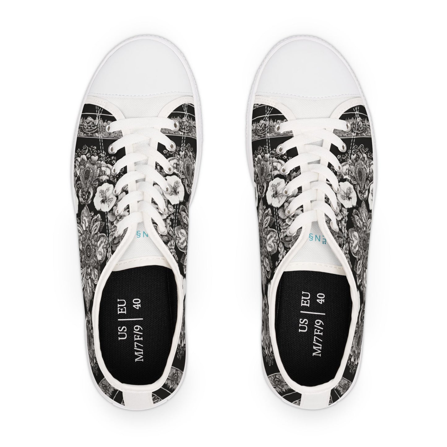 Women's Low Top Paisley Style On A Black And White Canvas Sneakers