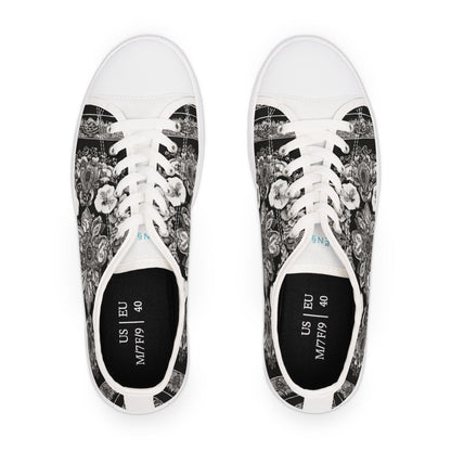 Women's Low Top Paisley Style On A Black And White Canvas Sneakers