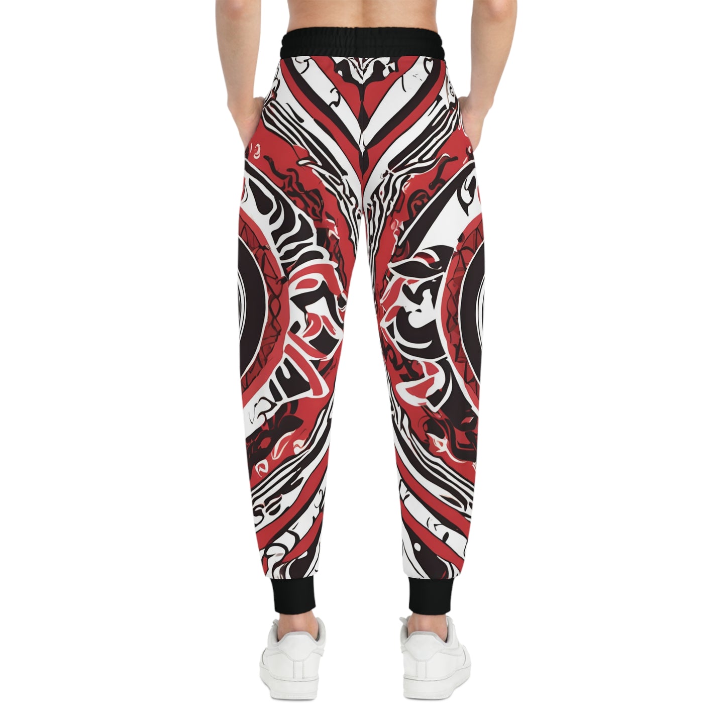 Athletic Red, White And Black Design With An Eye In The Center Joggers