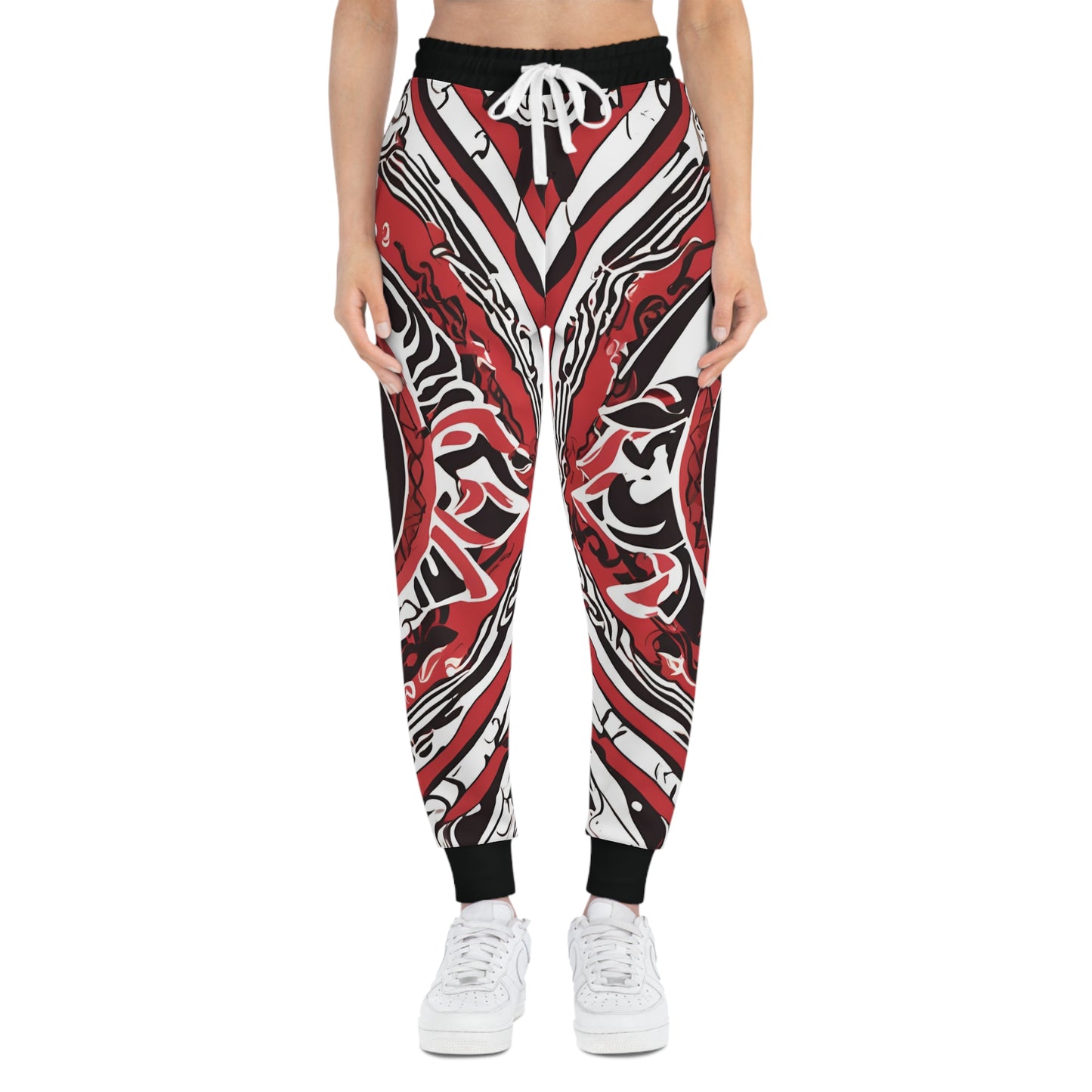 Athletic Red, White And Black Design With An Eye In The Center Joggers