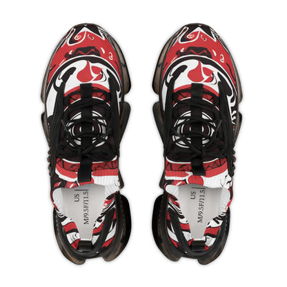 Men's Red, White And Black Design With An Eye In The Center Mesh Sneakers