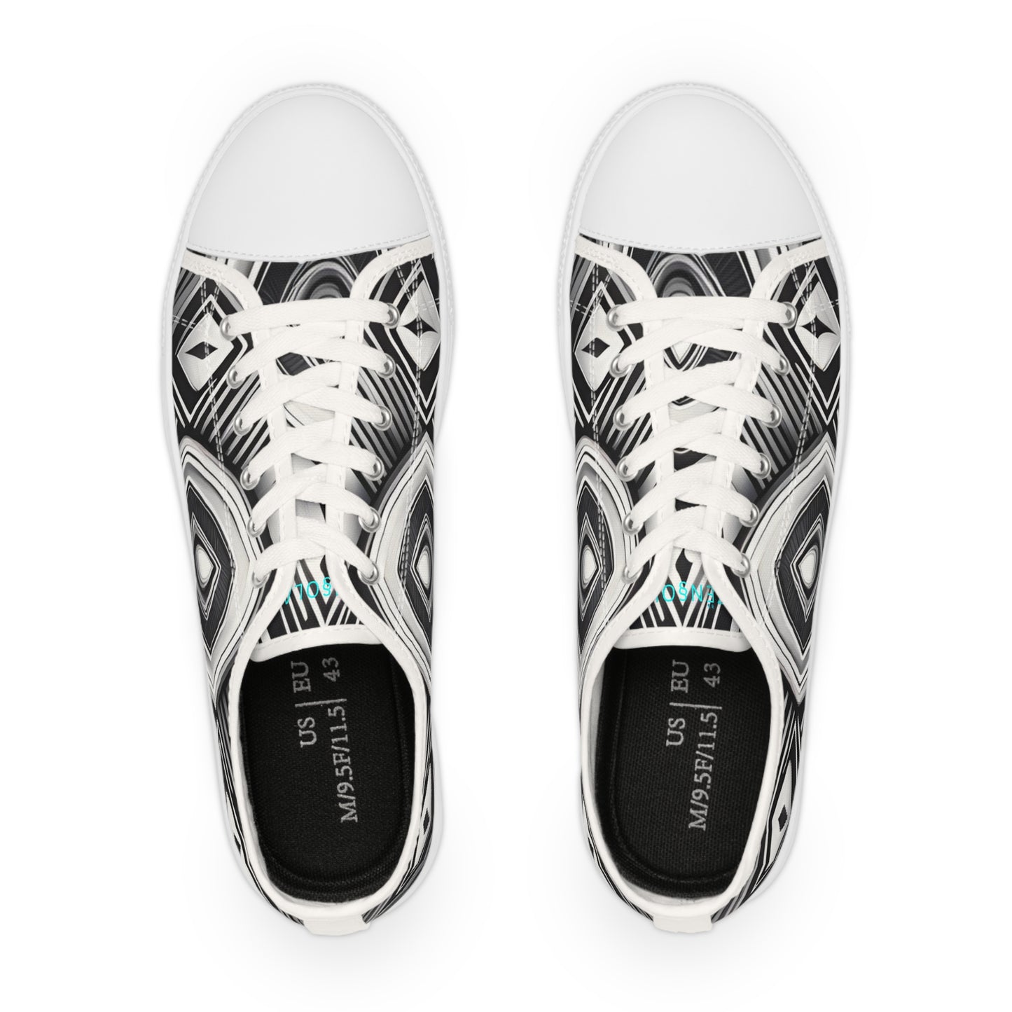 Black & White Geometric Low Top Sneakers — Men's Patterned Canvas Shoes