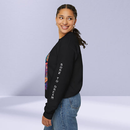 Tribe Of Dreams Standing In Front Of An Ornate Patterned Background Crewneck Sweatshirt