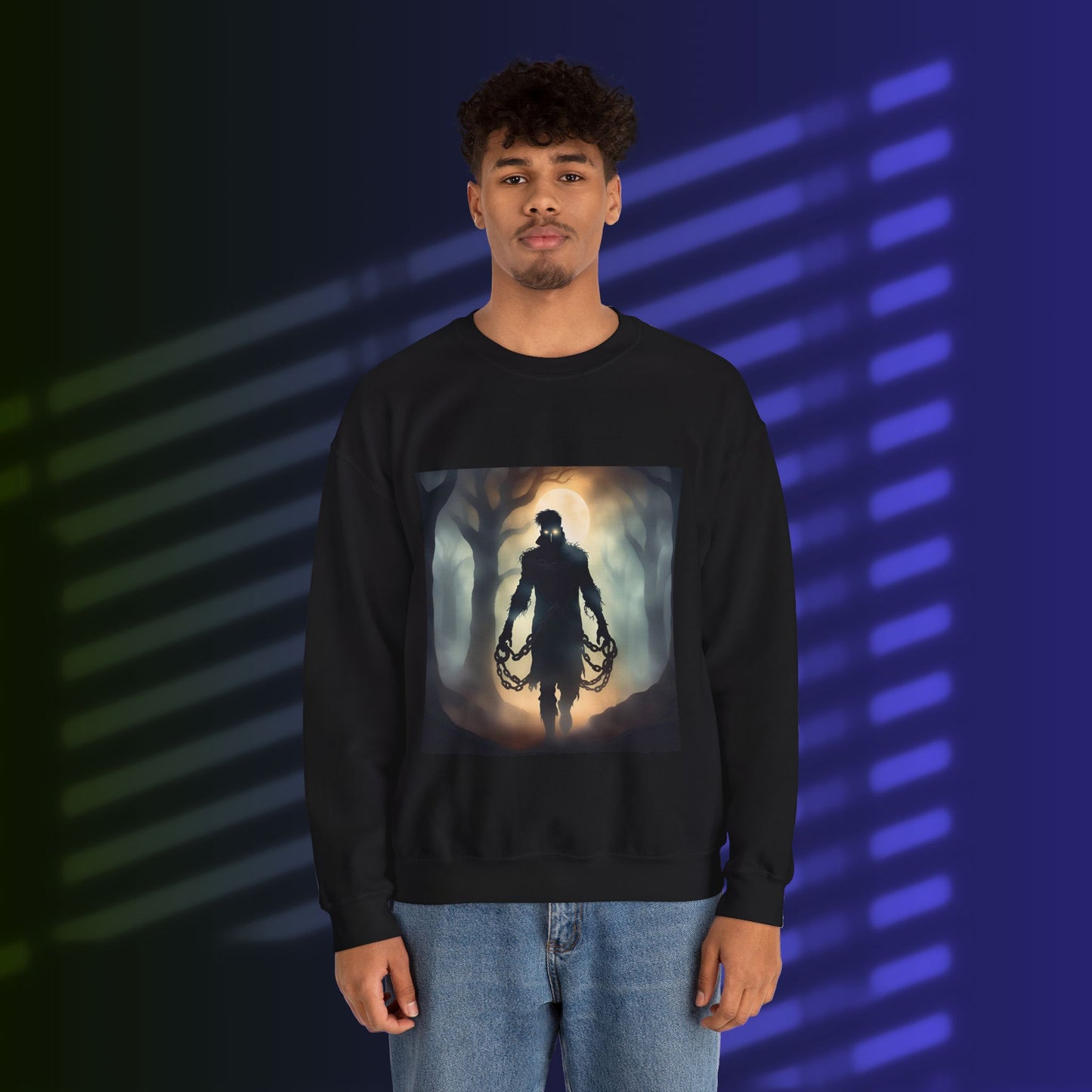 Eerie Night Long Sleeve Shirt with Spooky Design, Unisex Sweatshirt for Halloween, Gift for Horror Lovers, Cozy Crewneck for Fall, Unique Graphic Sweatshirt