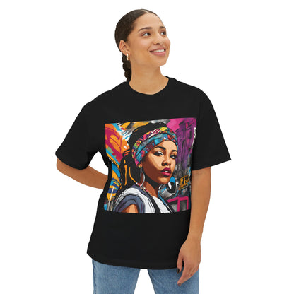 Unisex Pop Art Style Painting In Front Of Graffiti Oversized Boxy Tee