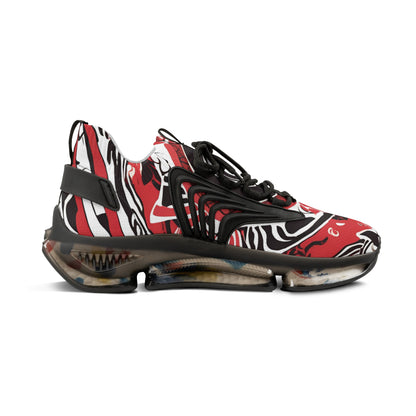 Men's Red, White And Black Design With An Eye In The Center Mesh Sneakers