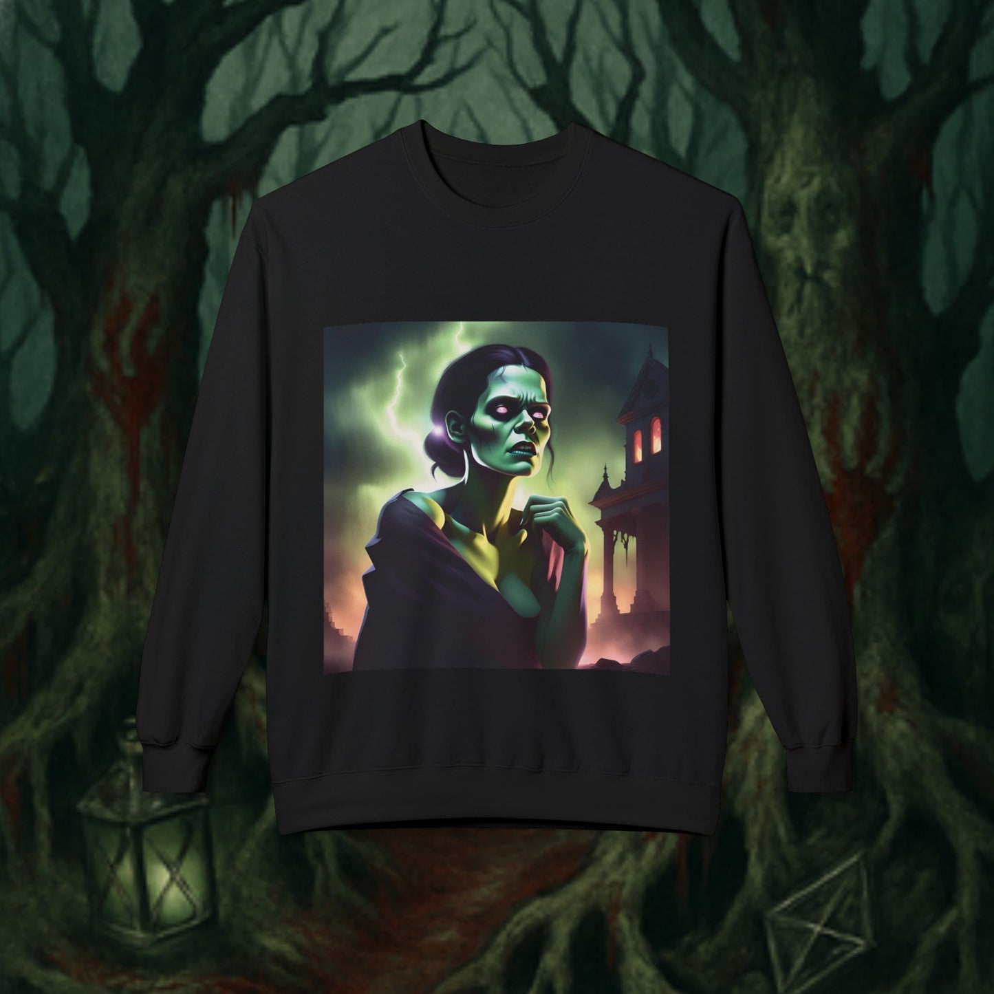 Gothic Broken Art Female Frankenstein Sweatshirt, Cozy Halloween Crewneck, Unisex Graphic Fleece, Witchy Apparel, Spooky Aesthetic, Gift for Horror Lovers