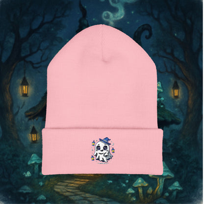 Cute Ghost Embroidered Beanie - Cozy Winter Hat, Gift for Her, Autumn Accessories, Skull Design, Trendy Fashion