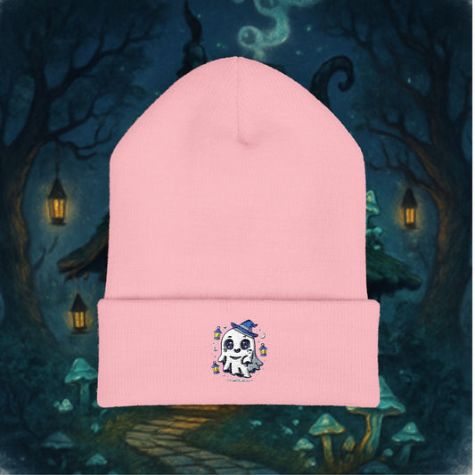 Cute Ghost Embroidered Beanie - Cozy Winter Hat, Gift for Her, Autumn Accessories, Skull Design, Trendy Fashion