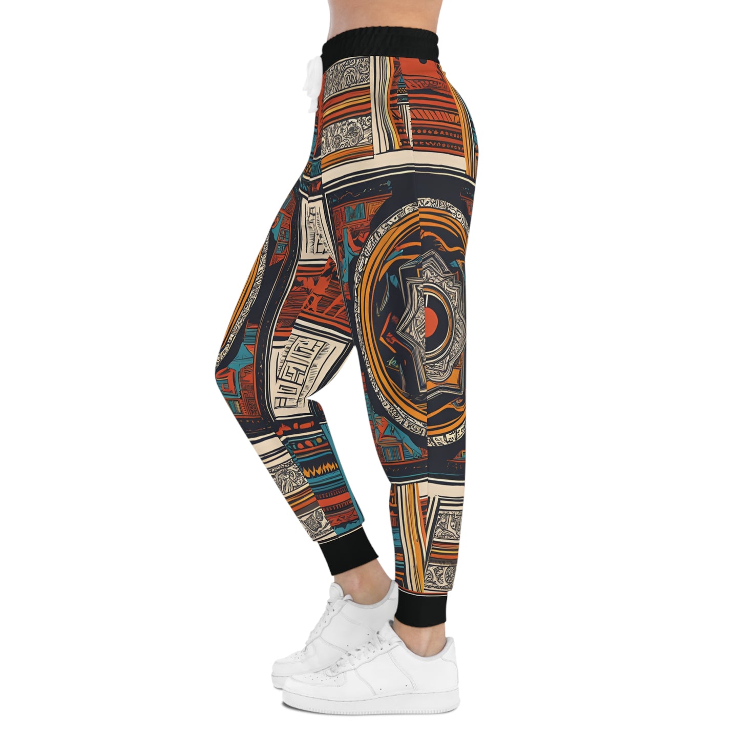 An African Pattern On A Red, Orange and Blue Athletic Joggers