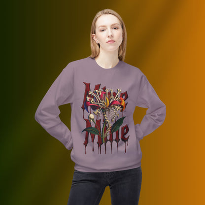 My Heart Is A Flower Covered In Bloody Bones, Vibrant Graphic Fleece Sweatshirt, Unisex Crewneck Sweatshirt, Casual Wear, Gift for Him/Her, Streetwear Style, Art-Inspired Apparel