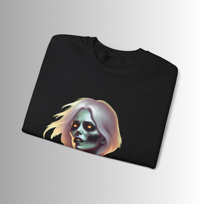 Gothic Horror Sweatshirt with Creepy Zombie Design, Unisex Crewneck for Halloween, Haunted House, Dark Aesthetic, Gift Idea