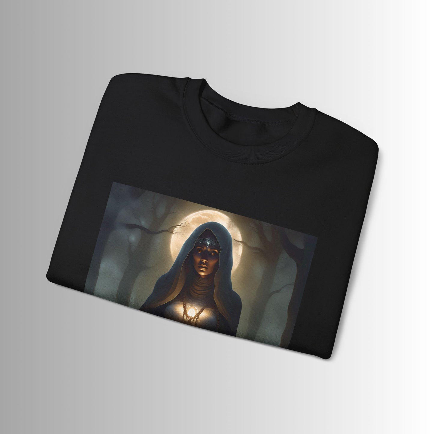 Mystical Woman Crewneck Sweatshirt | Cozy Fall Apparel, Halloween Fashion, Unique Gift for Her, Casual Everyday Wear, Spooky Style