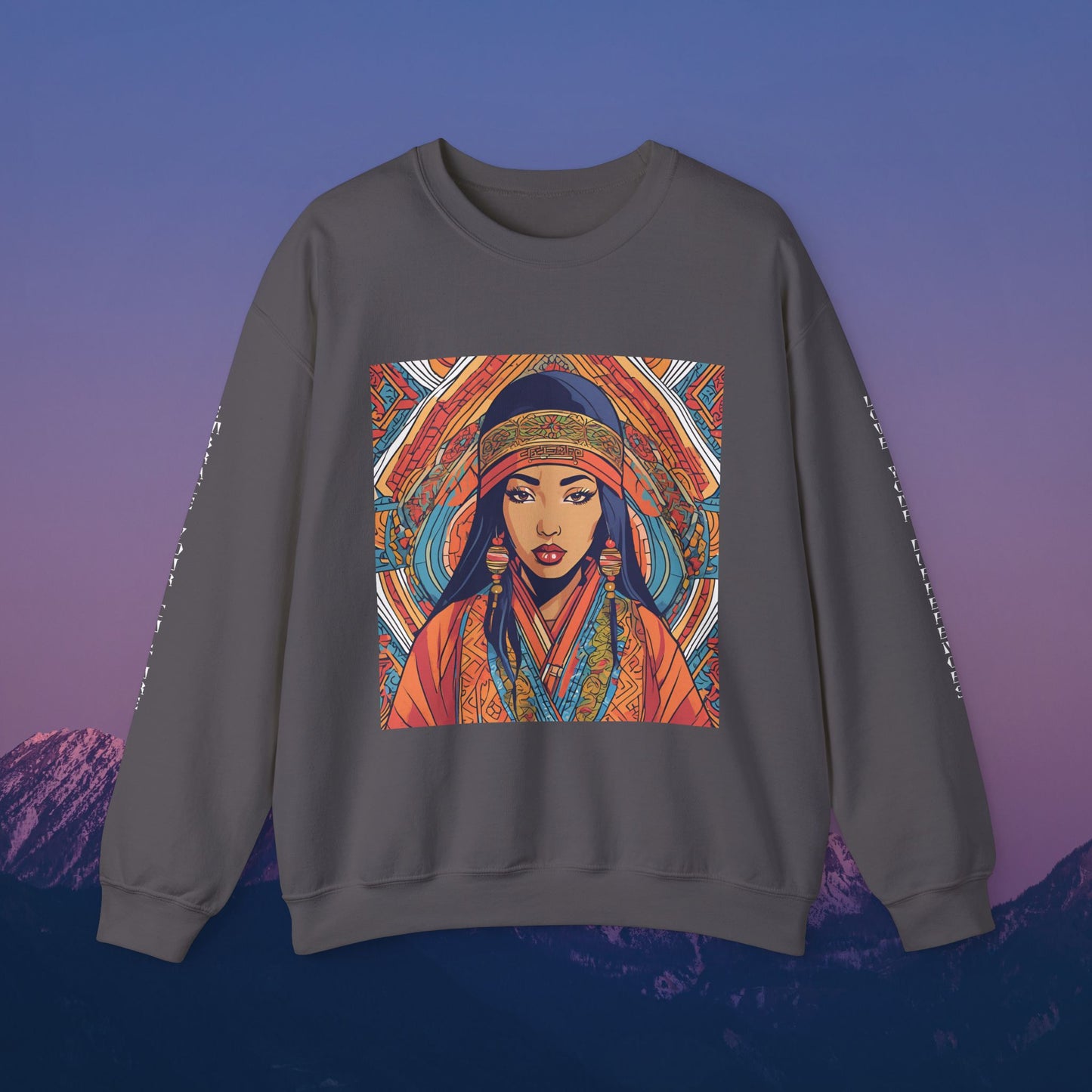 Illustration Of A Woman In Traditional Clothing Heavy Blend™ Sweatshirt