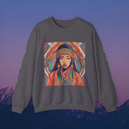 Illustration Of A Woman In Traditional Clothing Heavy Blend™ Sweatshirt