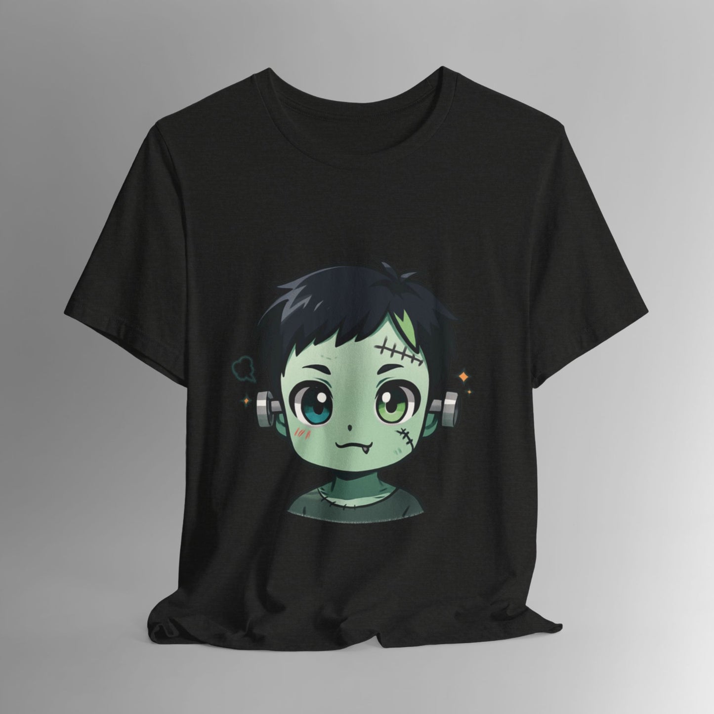 Cute Frankenstein Graphic Tee for Kids, Fun Halloween Shirt, Unisex Comic Style T-Shirt, Perfect for Parties, Costume Events