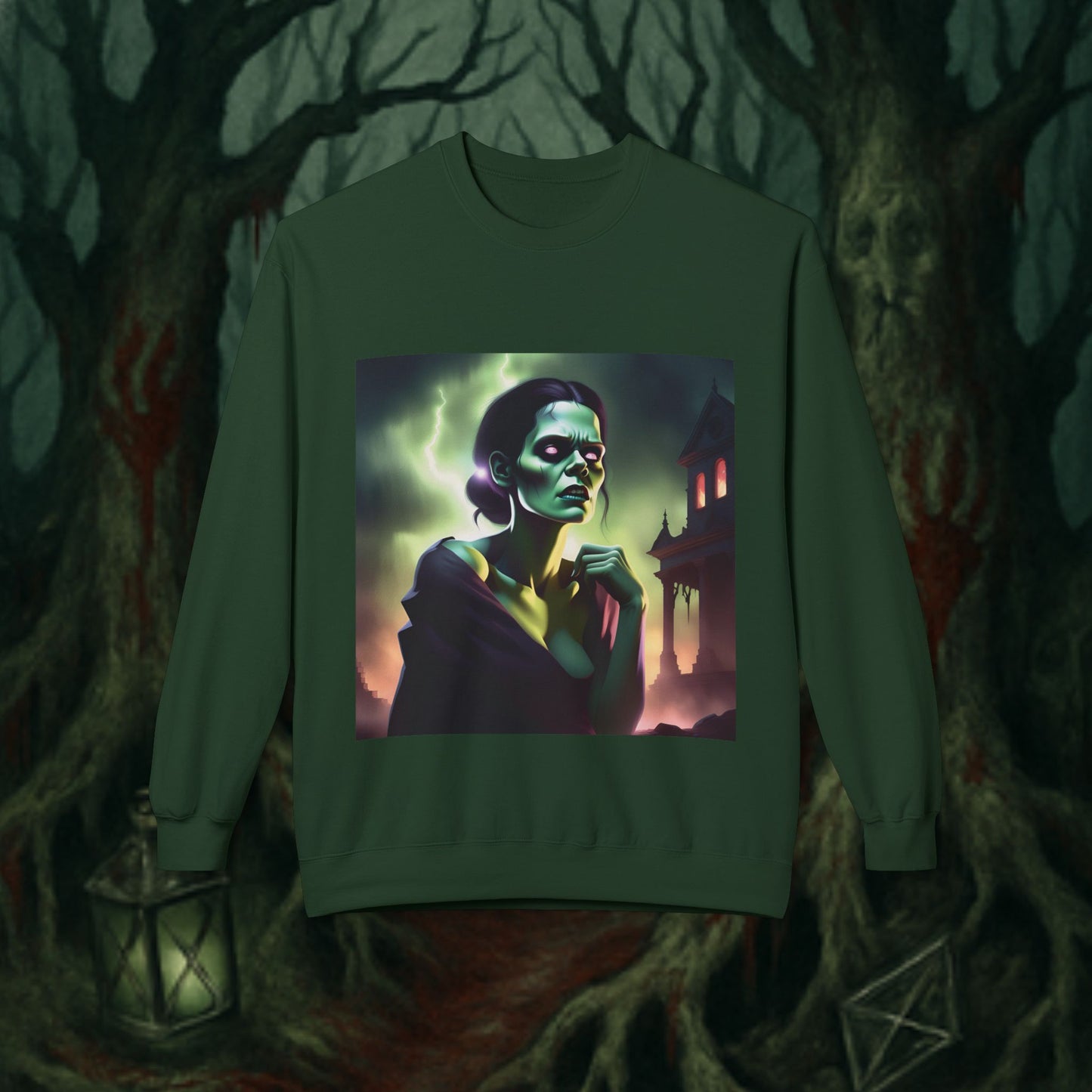 Gothic Broken Art Female Frankenstein Sweatshirt, Cozy Halloween Crewneck, Unisex Graphic Fleece, Witchy Apparel, Spooky Aesthetic, Gift for Horror Lovers