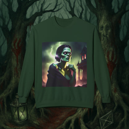 Gothic Broken Art Female Frankenstein Sweatshirt, Cozy Halloween Crewneck, Unisex Graphic Fleece, Witchy Apparel, Spooky Aesthetic, Gift for Horror Lovers