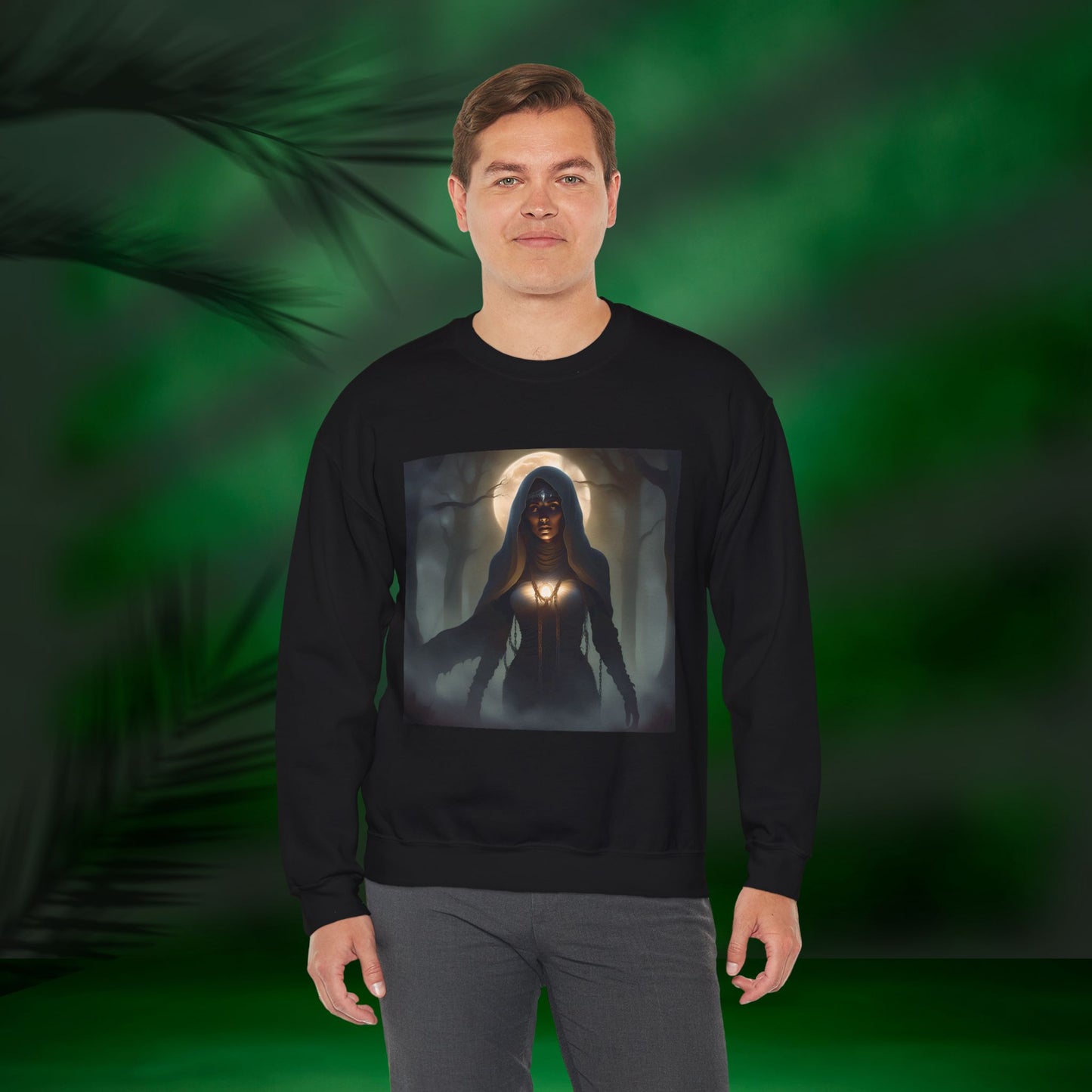 Mystical Woman Crewneck Sweatshirt | Cozy Fall Apparel, Halloween Fashion, Unique Gift for Her, Casual Everyday Wear, Spooky Style