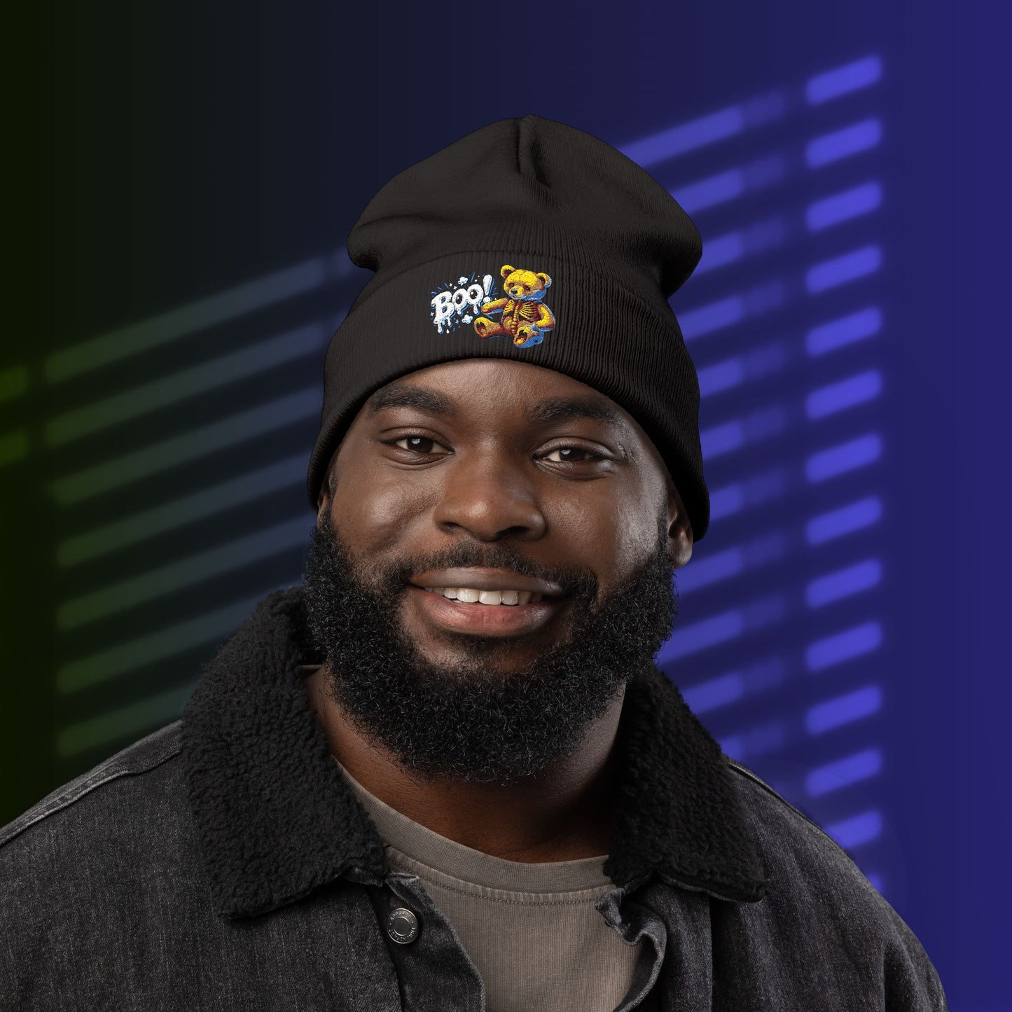 Cute And Spooky Embroidered Teddy Bear Knit Beanie, Halloween Gift, Cozy Winter Hat, Cute Accessories, Holiday Wear