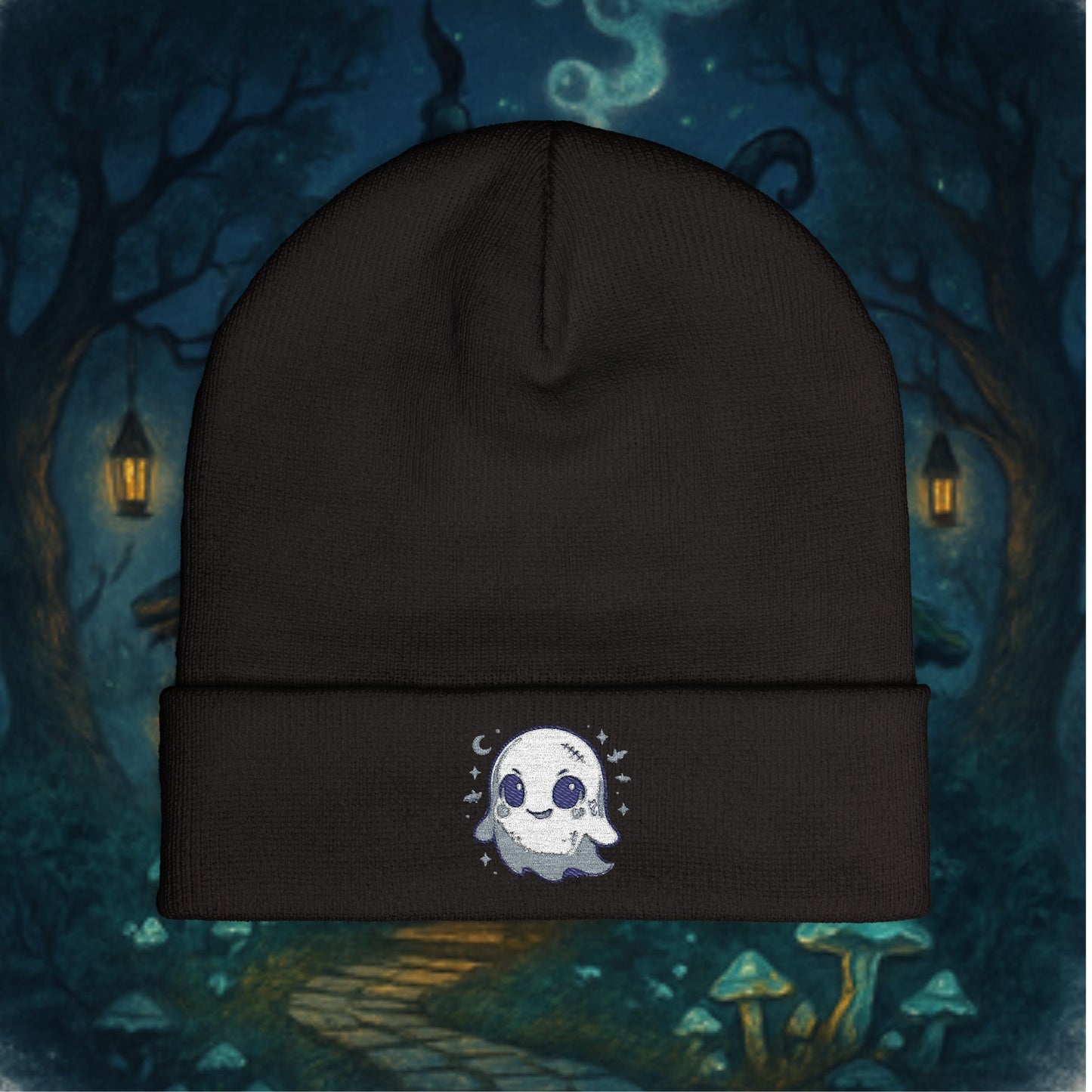 Adorable Ghost Embroidered Halloween Knit Beanie