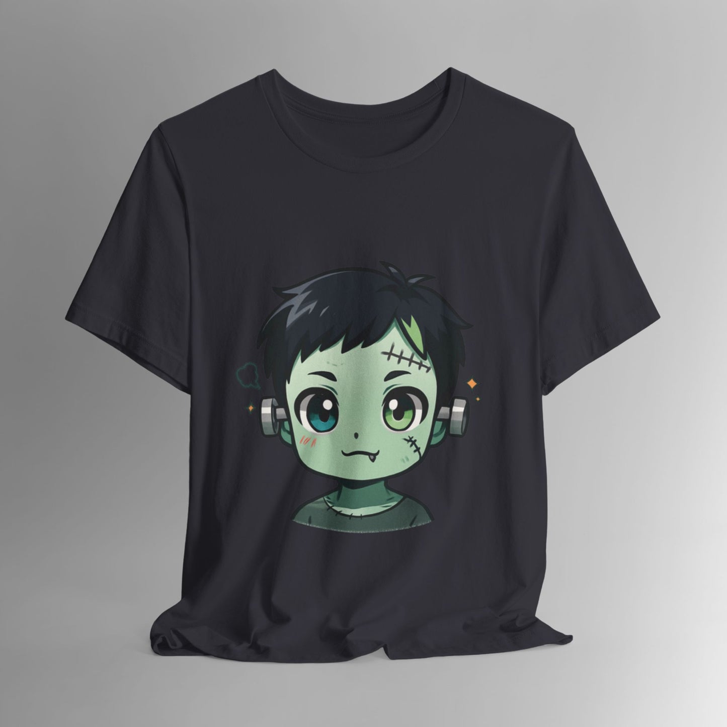 Cute Frankenstein Graphic Tee for Kids, Fun Halloween Shirt, Unisex Comic Style T-Shirt, Perfect for Parties, Costume Events