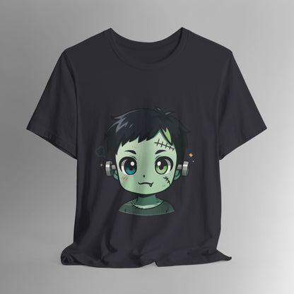 Cute Frankenstein Graphic Tee for Kids, Fun Halloween Shirt, Unisex Comic Style T-Shirt, Perfect for Parties, Costume Events
