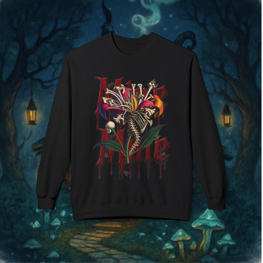 My Heart Is A Flower Covered In Bloody Bones, Vibrant Graphic Fleece Sweatshirt, Unisex Crewneck Sweatshirt, Casual Wear, Gift for Him/Her, Streetwear Style, Art-Inspired Apparel