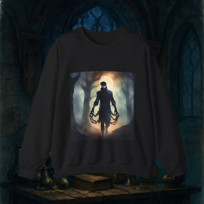 Eerie Night Long Sleeve Shirt with Spooky Design, Unisex Sweatshirt for Halloween, Gift for Horror Lovers, Cozy Crewneck for Fall, Unique Graphic Sweatshirt