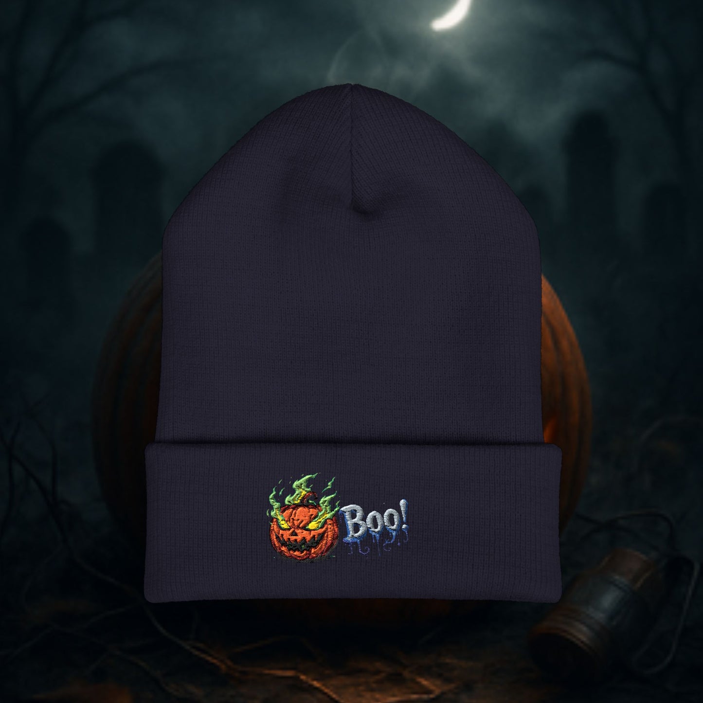 Mr. Pumpkin Head Embroidered Beanie, Spooky Style Hat, Autumn Accessory, Pumpkin Beanie, Cozy Fall Fashion