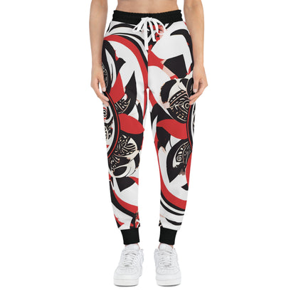 Red, Black And White Design With Tribal Patterns Sweatpants