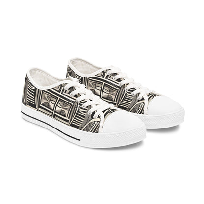 Women's Architectural Pattern Men's Low Top Sneakers — Vintage Facade Print