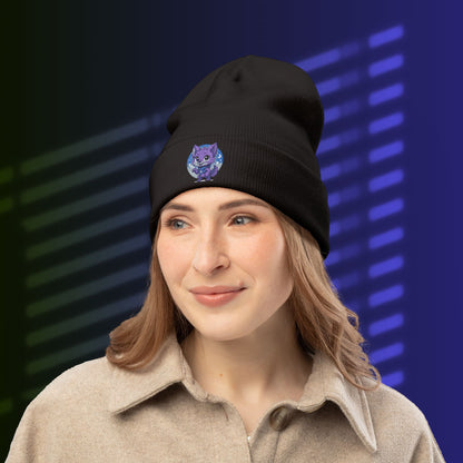 Cute Baby Werewolf Under The Full Moon Embroidered Knit Beanie, Winter Headwear, Cozy Accessories, Unique Halloween Fashion.