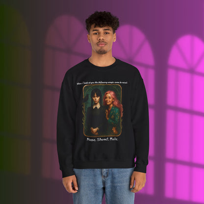 Wednesday and Enid Whimsical Crewneck Sweatshirt - Halloween Goth Lovers Vintage Art Sweattop