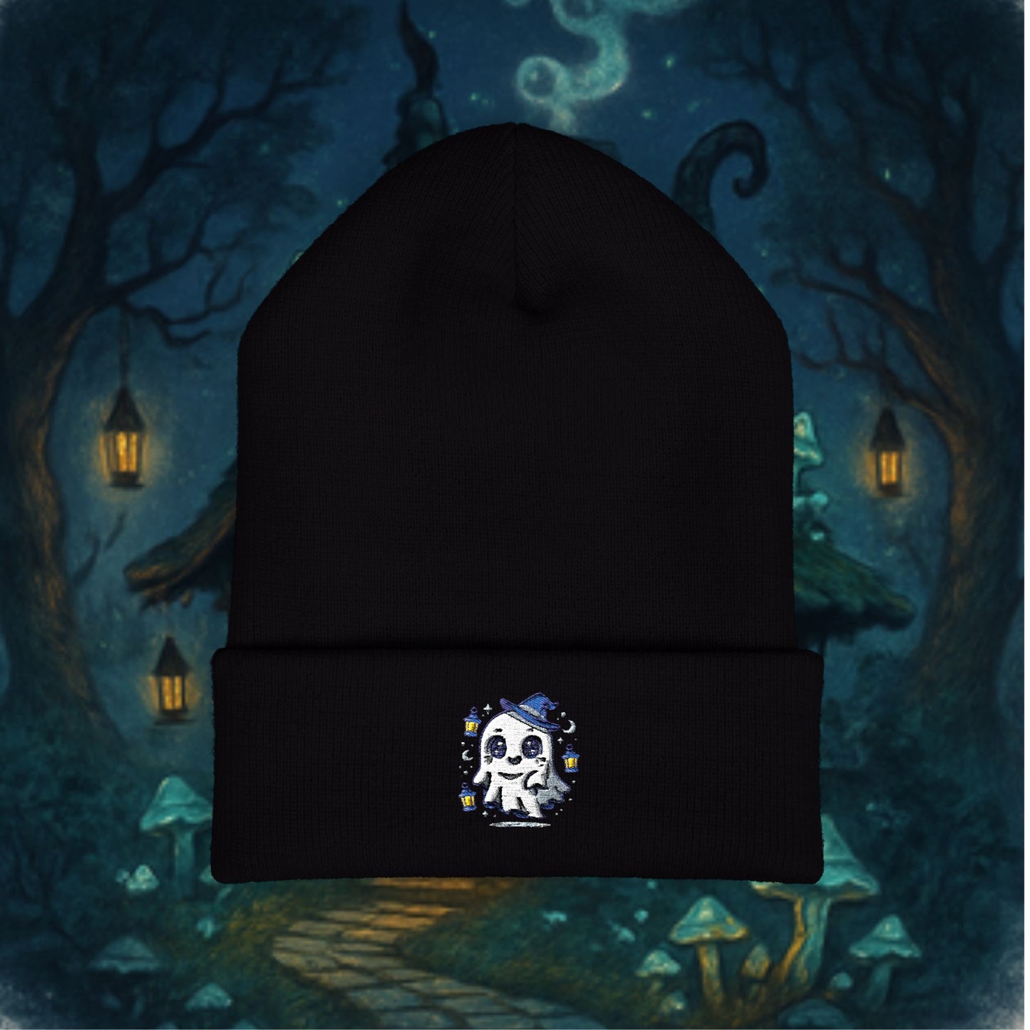 Cute Ghost Embroidered Beanie - Cozy Winter Hat, Gift for Her, Autumn Accessories, Skull Design, Trendy Fashion