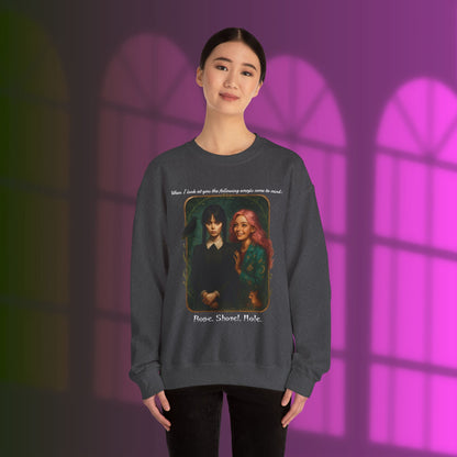 Wednesday and Enid Whimsical Crewneck Sweatshirt - Halloween Goth Lovers Vintage Art Sweattop