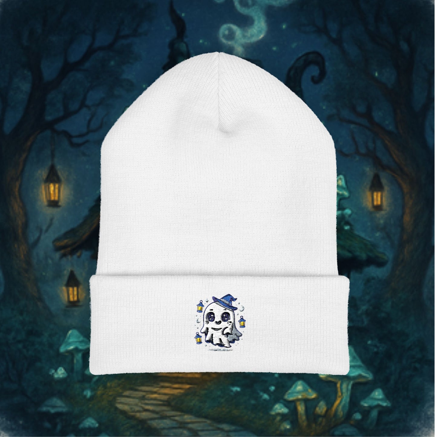 Cute Ghost Embroidered Beanie - Cozy Winter Hat, Gift for Her, Autumn Accessories, Skull Design, Trendy Fashion