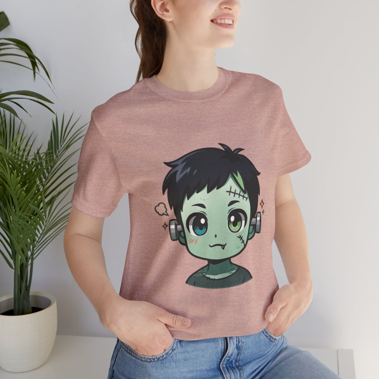Cute Frankenstein Graphic Tee for Kids, Fun Halloween Shirt, Unisex Comic Style T-Shirt, Perfect for Parties, Costume Events