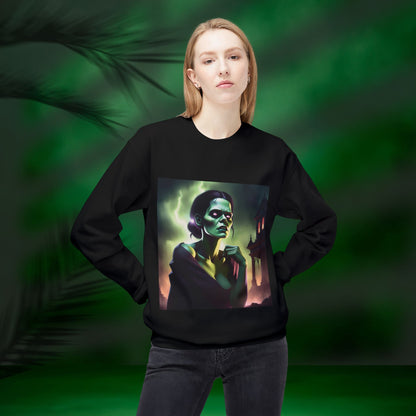 Gothic Broken Art Female Frankenstein Sweatshirt, Cozy Halloween Crewneck, Unisex Graphic Fleece, Witchy Apparel, Spooky Aesthetic, Gift for Horror Lovers