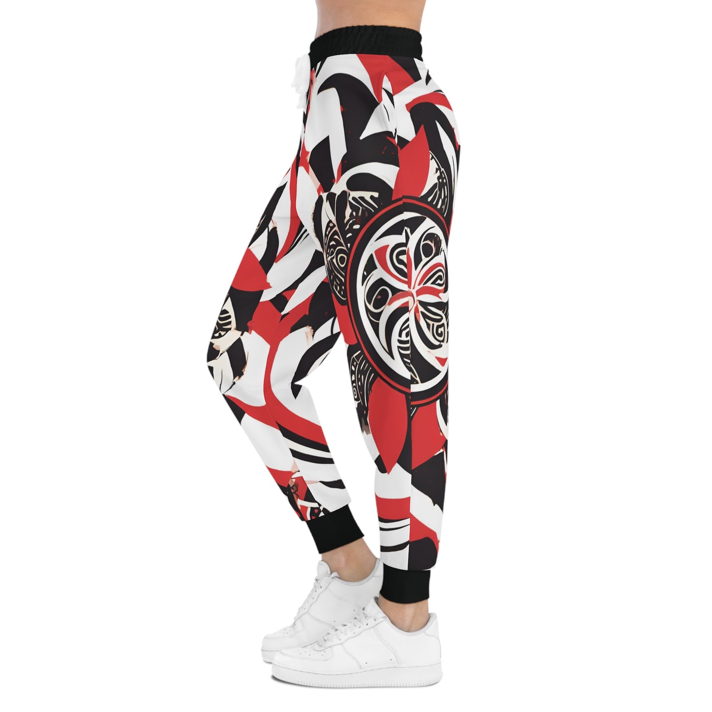 Red, Black And White Design With Tribal Patterns Sweatpants