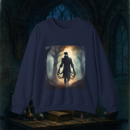 Eerie Night Long Sleeve Shirt with Spooky Design, Unisex Sweatshirt for Halloween, Gift for Horror Lovers, Cozy Crewneck for Fall, Unique Graphic Sweatshirt