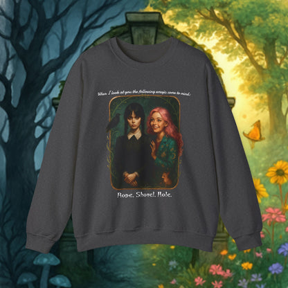 Wednesday and Enid Whimsical Crewneck Sweatshirt - Halloween Goth Lovers Vintage Art Sweattop