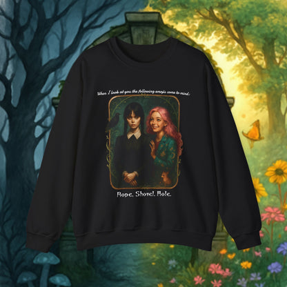 Wednesday and Enid Whimsical Crewneck Sweatshirt - Halloween Goth Lovers Vintage Art Sweattop