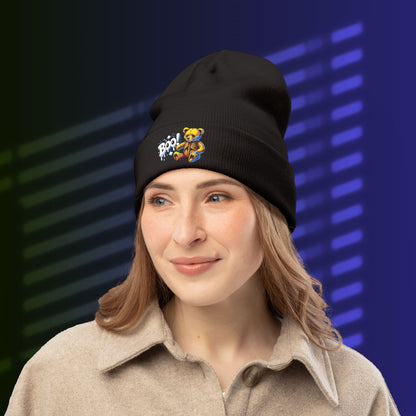 Cute And Spooky Embroidered Teddy Bear Knit Beanie, Halloween Gift, Cozy Winter Hat, Cute Accessories, Holiday Wear