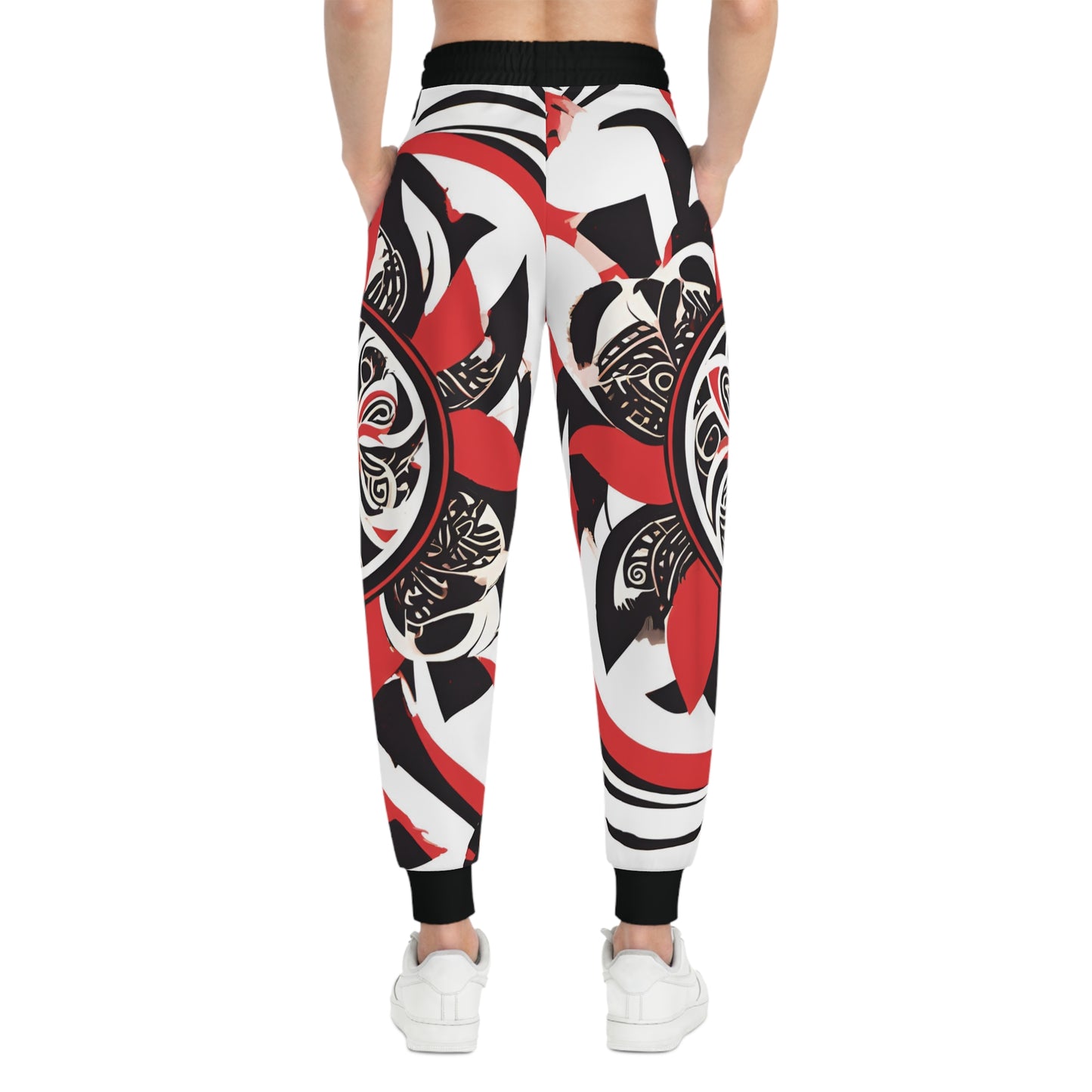 Red, Black And White Design With Tribal Patterns Sweatpants