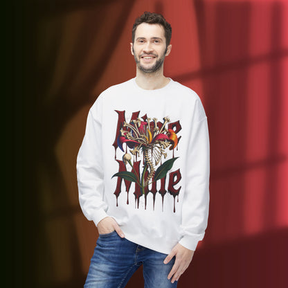 My Heart Is A Flower Covered In Bloody Bones, Vibrant Graphic Fleece Sweatshirt, Unisex Crewneck Sweatshirt, Casual Wear, Gift for Him/Her, Streetwear Style, Art-Inspired Apparel