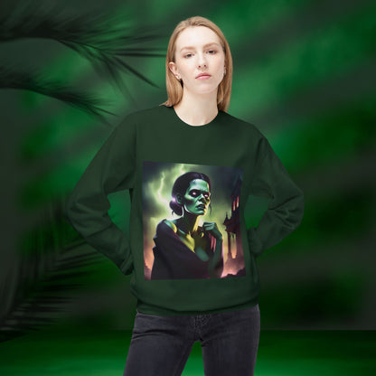 Gothic Broken Art Female Frankenstein Sweatshirt, Cozy Halloween Crewneck, Unisex Graphic Fleece, Witchy Apparel, Spooky Aesthetic, Gift for Horror Lovers