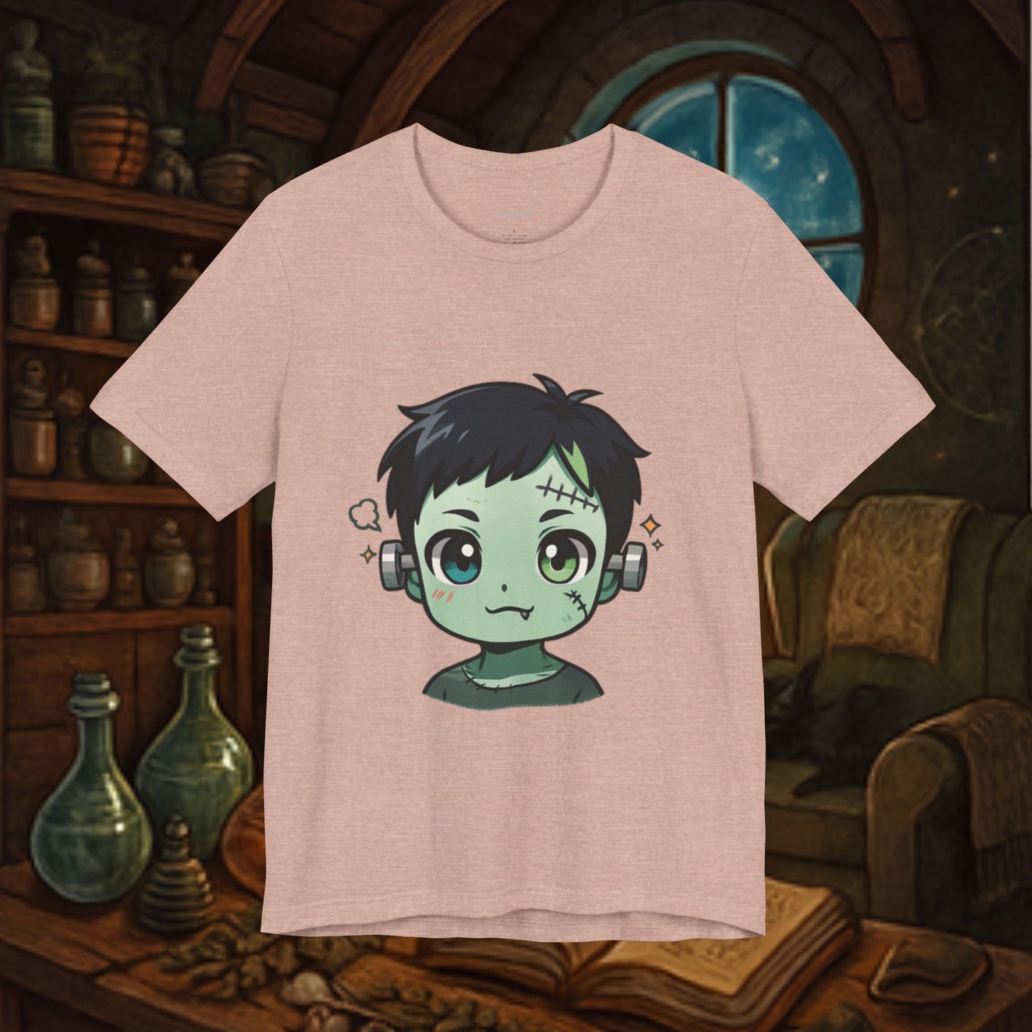 Cute Frankenstein Graphic Tee for Kids, Fun Halloween Shirt, Unisex Comic Style T-Shirt, Perfect for Parties, Costume Events