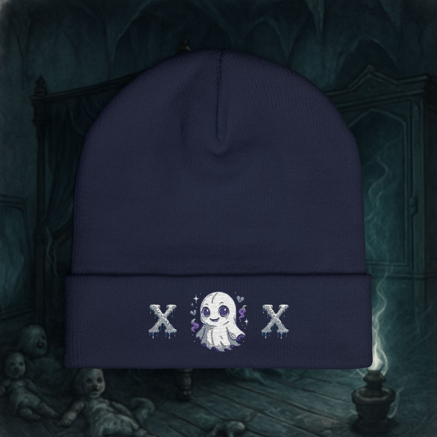 Beanie Hat (Embroidered Cute Spooky Ghost)