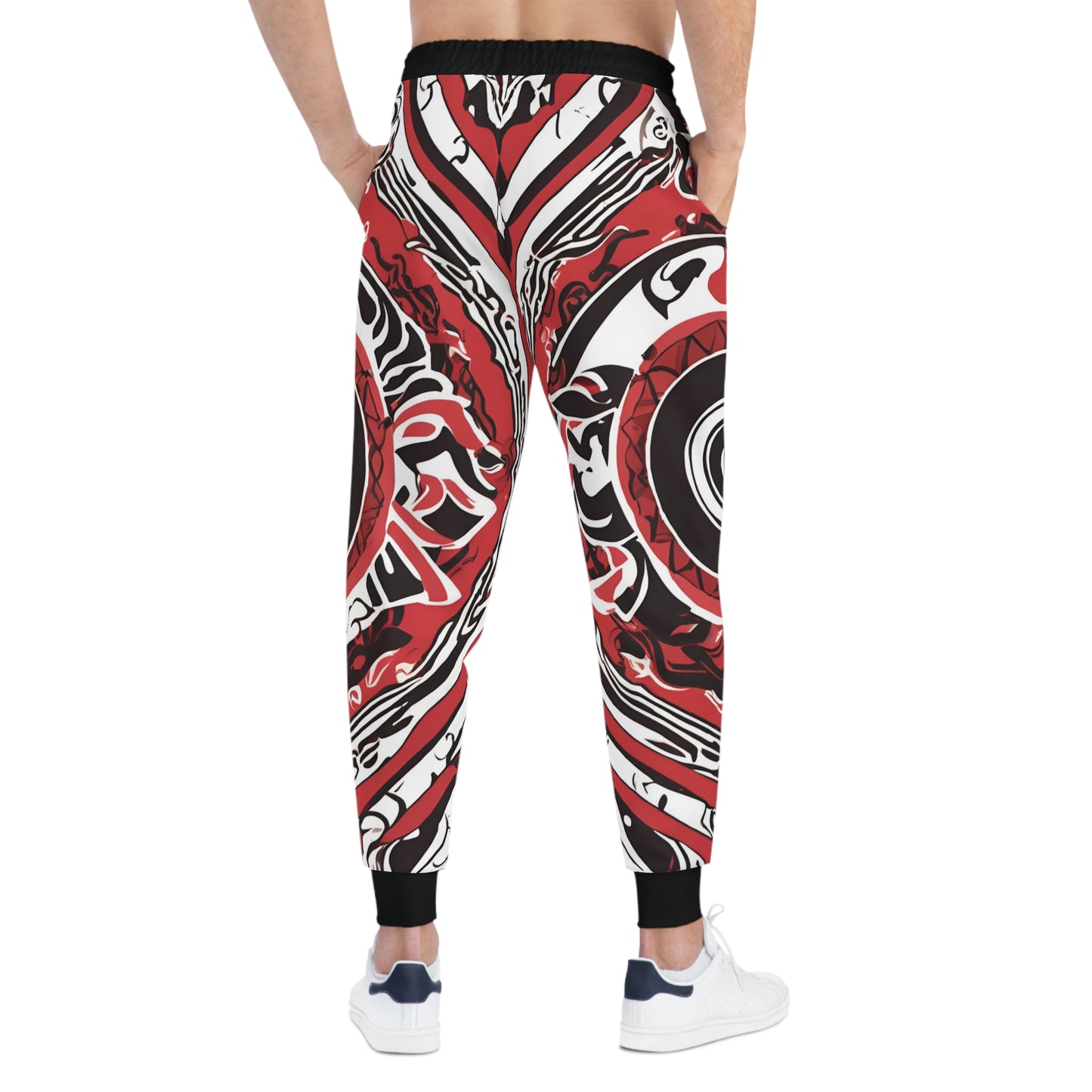 Athletic Red, White And Black Design With An Eye In The Center Joggers